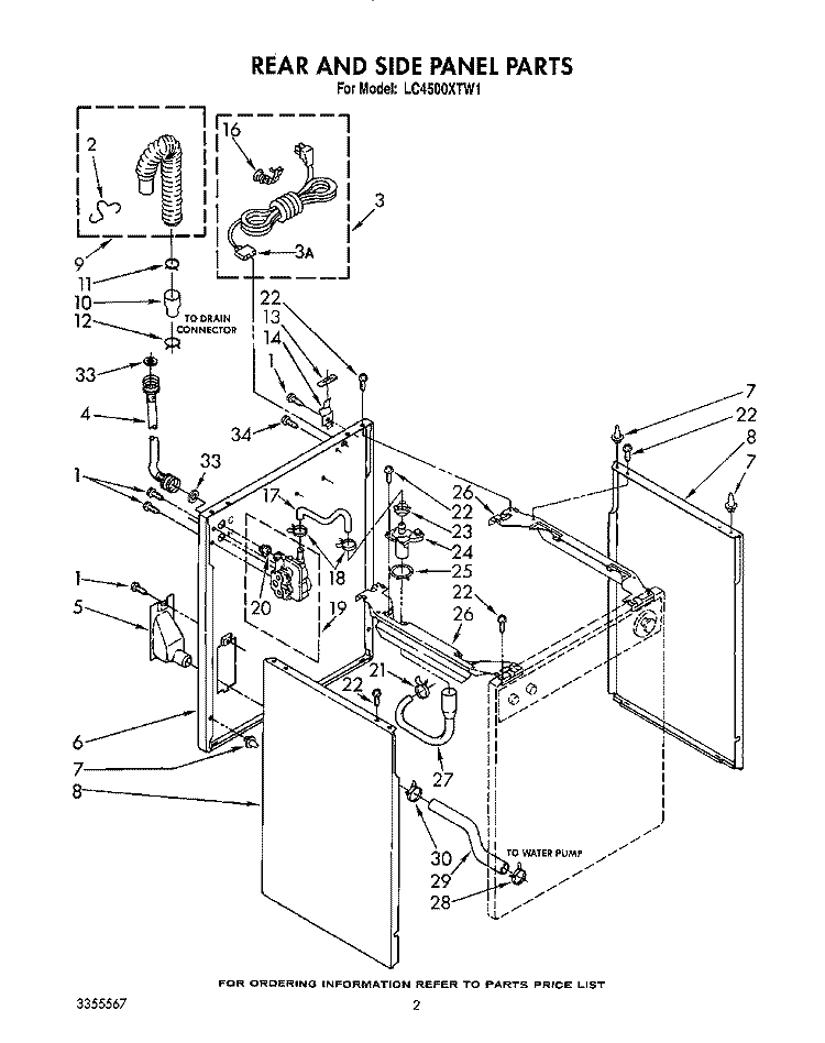 REAR AND SIDE PANEL Diagram and Parts List for LC4500XTW1  Whirlpool Washer