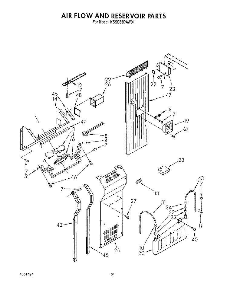 AIR FLOW AND RESERVOIR Diagram and Parts List for KSSS36DAW01  KitchenAid Refrigerator