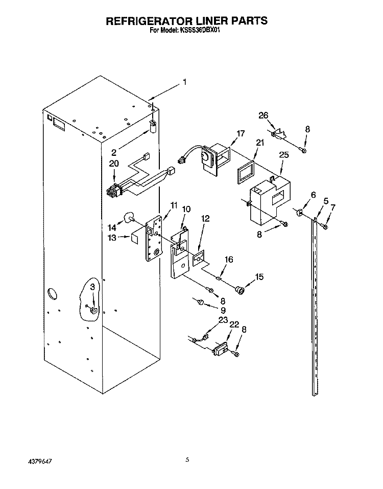REFRIGERATOR LINER Diagram and Parts List for KSSS36DBX01  KitchenAid Refrigerator