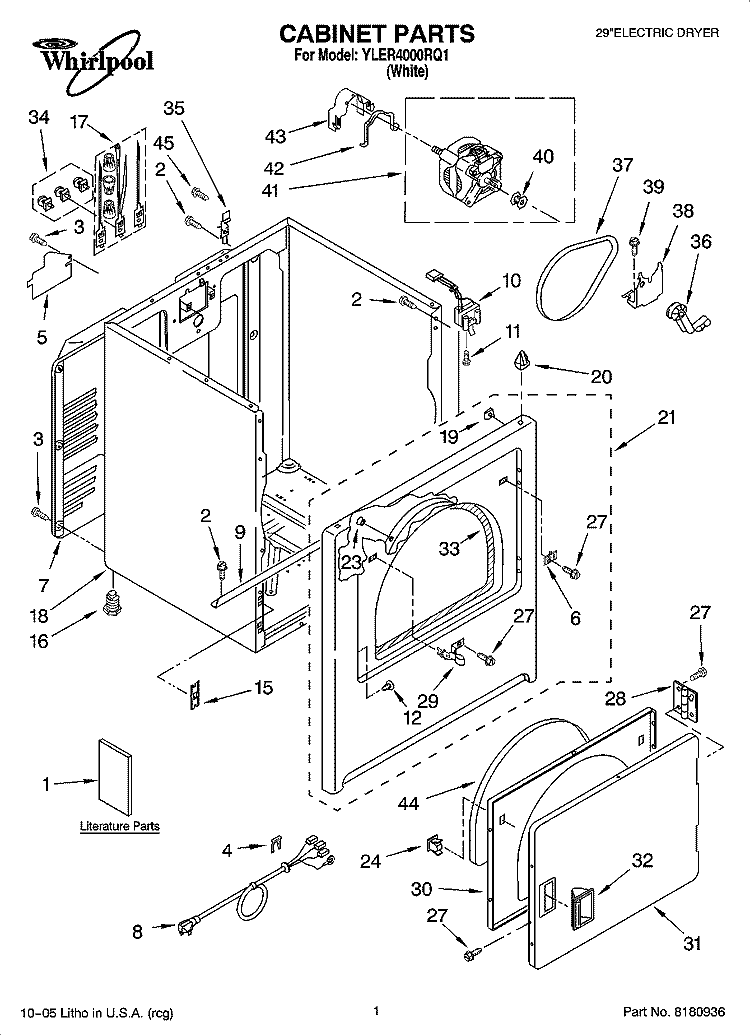CABINET PARTS Diagram and Parts List for YLER4000RQ1  Whirlpool Dryer