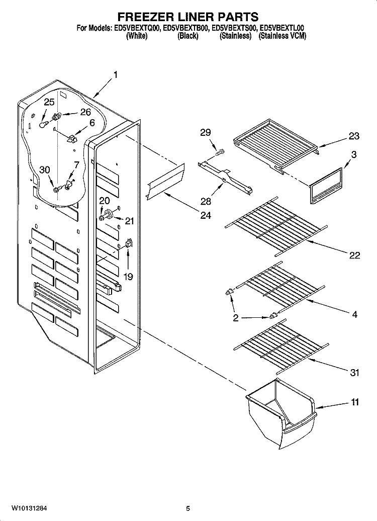 FREEZER LINER PARTS Diagram and Parts List for ED5VBEXTB00  Whirlpool Refrigerator