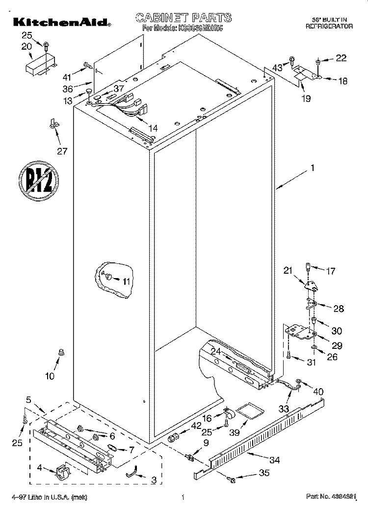 CABINET Diagram and Parts List for KSSS36MDX05  KitchenAid Refrigerator