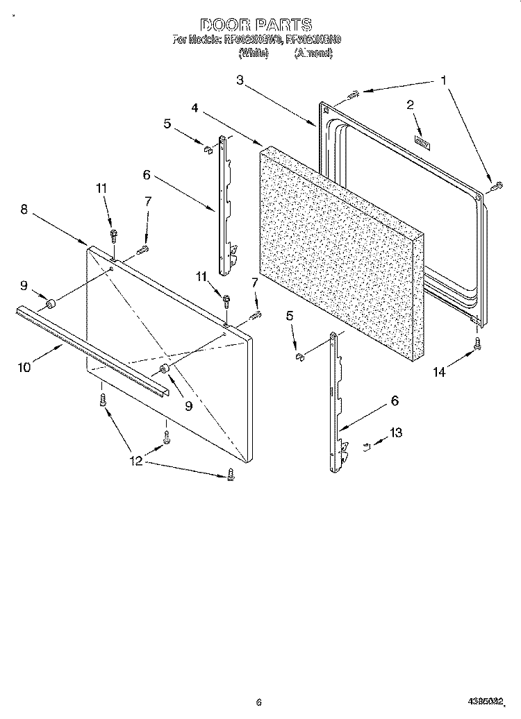 DOOR, LIT/OPTIONAL Diagram and Parts List for RF3020XGN0  Whirlpool Range