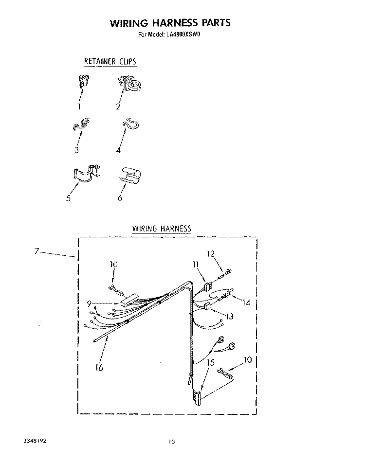 WIRING HARNESS Diagram and Parts List for LA4800XSW0  Whirlpool Washer