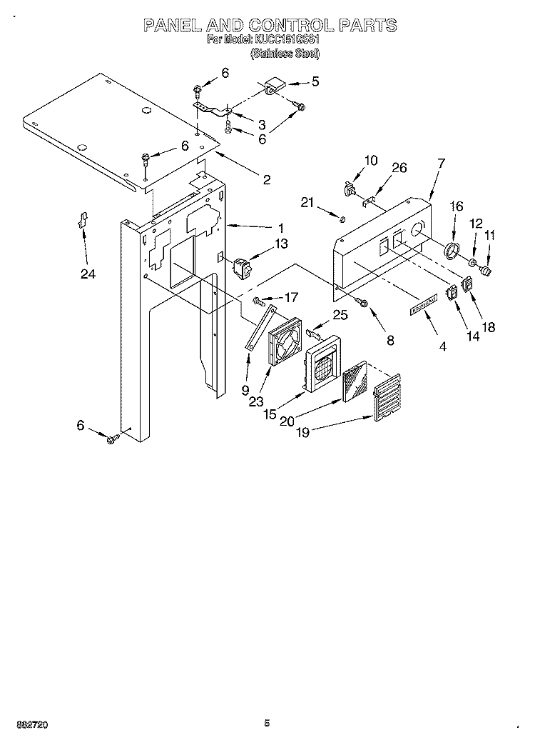 PANEL AND CONTROL Diagram and Parts List for KUCC151GSS1  KitchenAid Trash Compactor