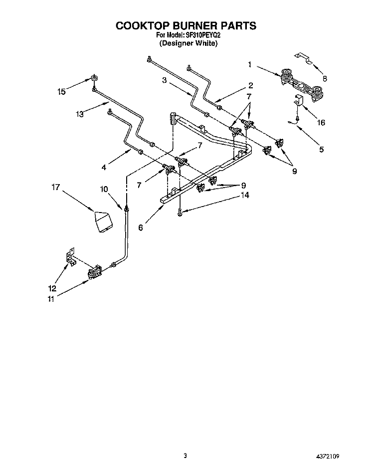 COOKTOP BURNER Diagram and Parts List for SF310PEYQ2  Whirlpool Range