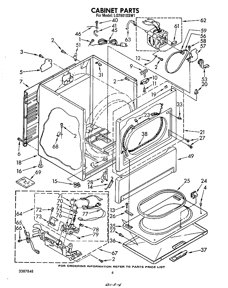 CABINET Diagram and Parts List for LG7801XSW1  Whirlpool Dryer