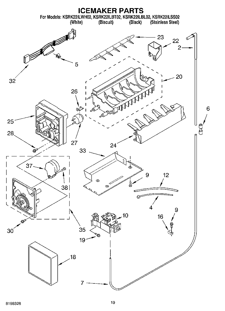 ICE MAKER Diagram and Parts List for KSRK22ILBL02  KitchenAid Refrigerator