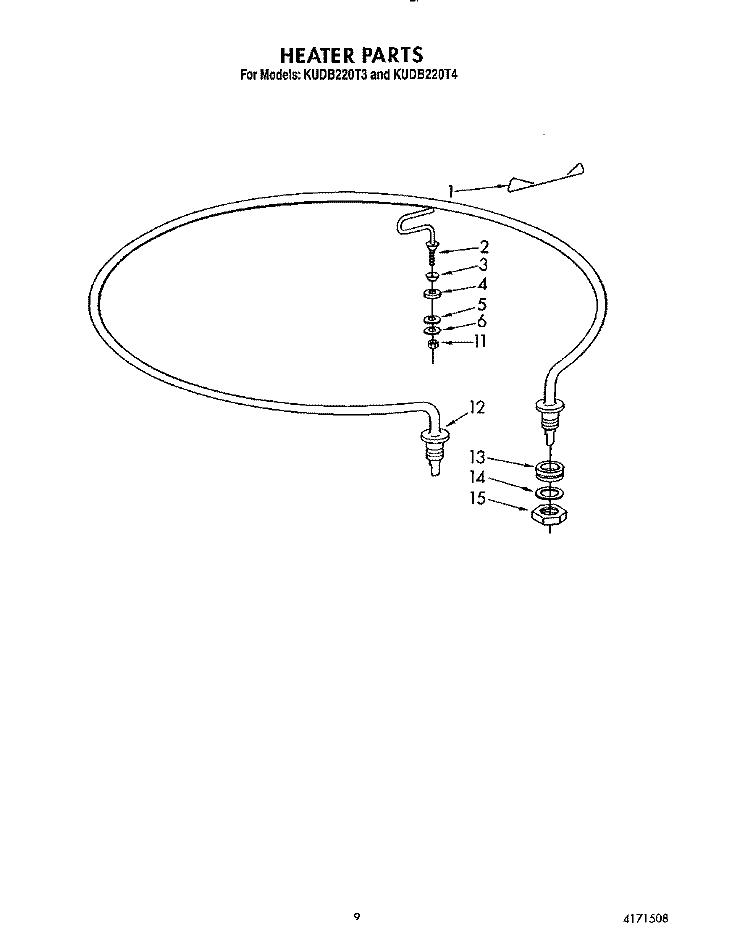 HEATER Diagram and Parts List for KUDB220T3  KitchenAid Dishwasher