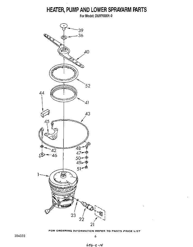 HEATER, PUMP AND LOWER SPRAYARM Diagram and Parts List for DU9700XR0  Whirlpool Dishwasher