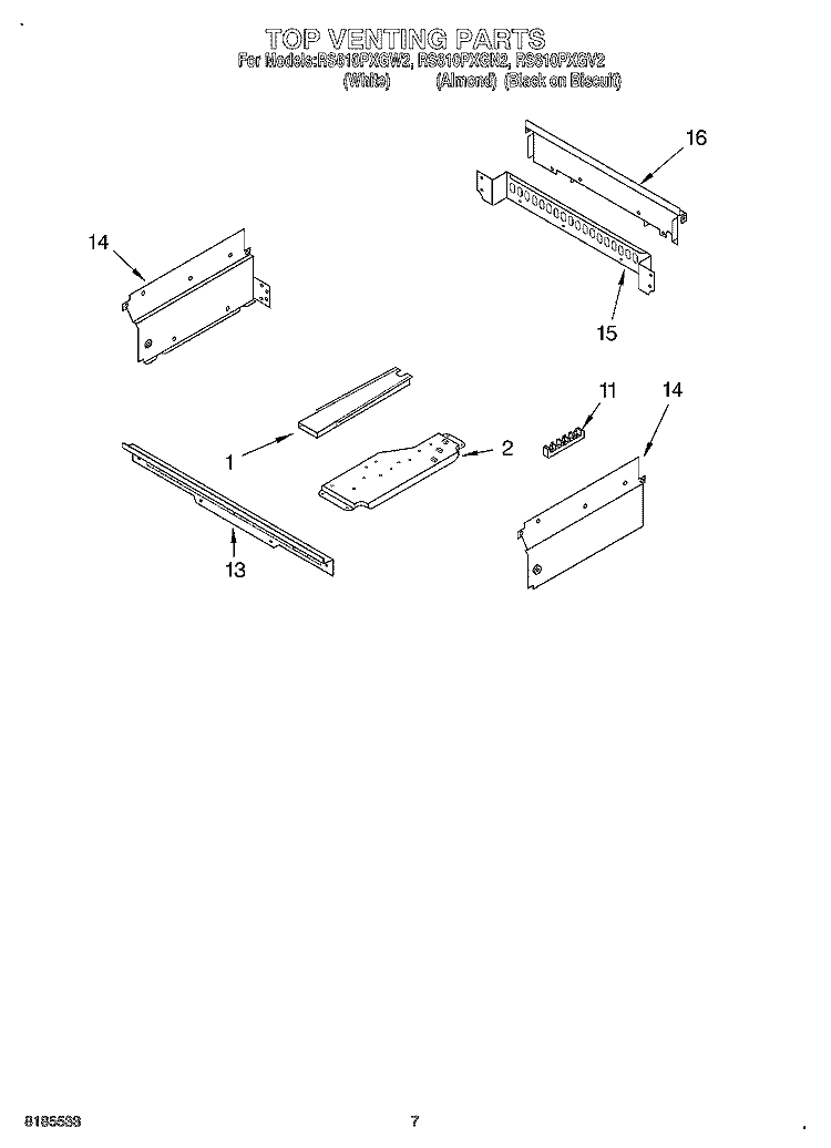 TOP VENTING, OPTIONAL Diagram and Parts List for RS610PXGW2  Whirlpool Range
