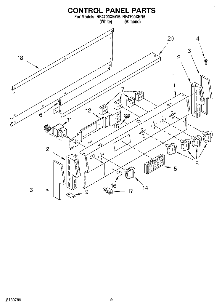 CONTROL PANEL Diagram and Parts List for RF4700XEW5  Whirlpool Range