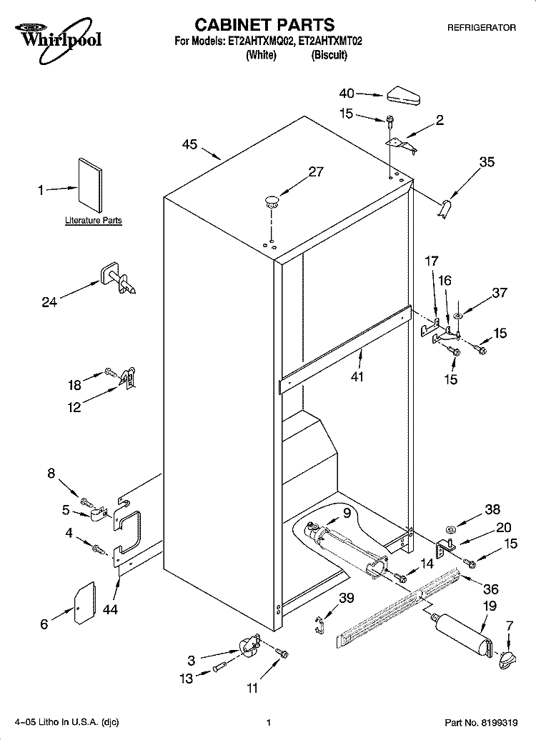 CABINET PARTS Diagram and Parts List for ET2AHTXMT02  Whirlpool Refrigerator