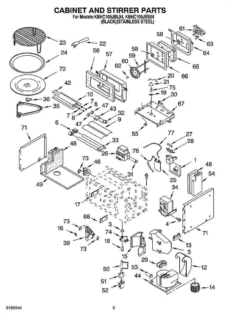 CABINET AND STIRRER PARTS Diagram and Parts List for KBHC109JSS04  KitchenAid Microwave Oven Combo