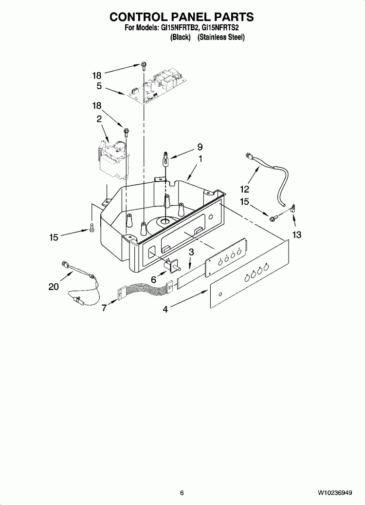 CONTROL PANEL PARTS Diagram and Parts List for GI15NFRTB2  Whirlpool Ice Maker