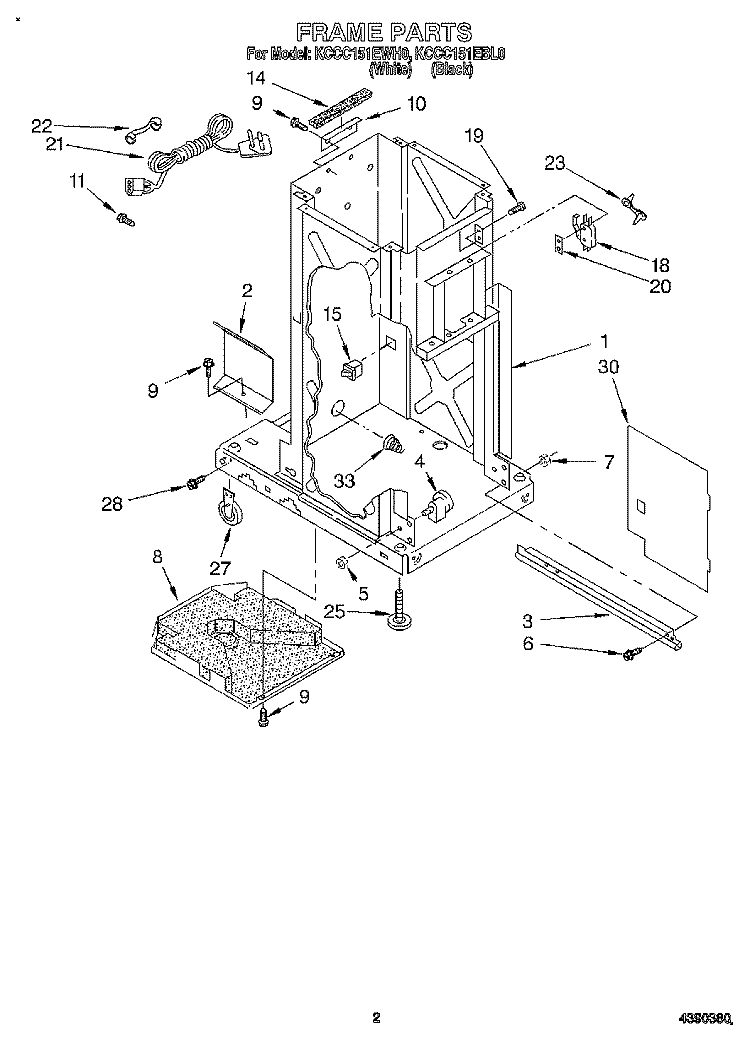 FRAME Diagram and Parts List for KCCC151EWH0  KitchenAid Trash Compactor