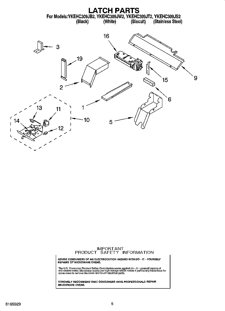 LATCH PARTS Diagram and Parts List for YKEHC309JB2  KitchenAid Microwave Oven Combo