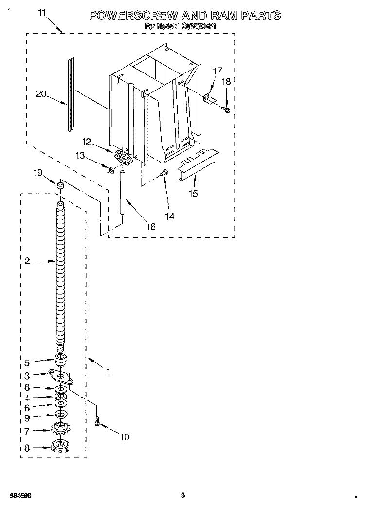 POWERSCREW AND RAM Diagram and Parts List for TC8750XBP1  Whirlpool Trash Compactor