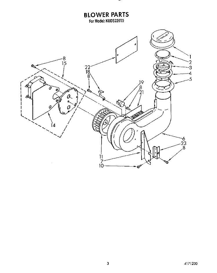 BLOWER Diagram and Parts List for KUDS220T0  KitchenAid Dishwasher