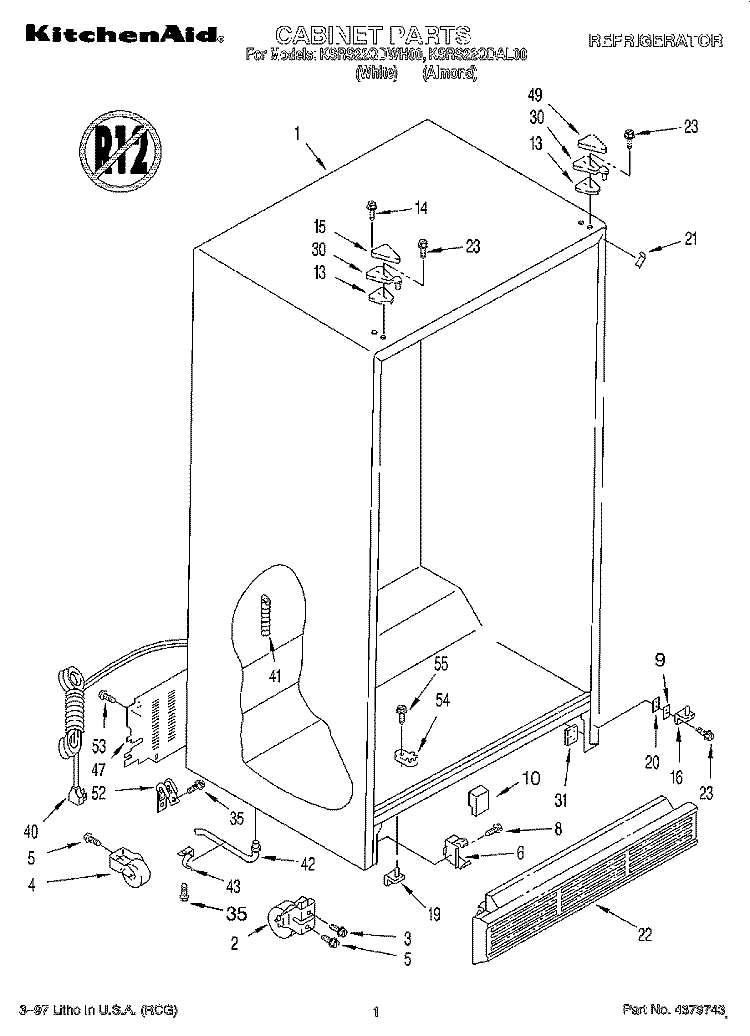 CABINET Diagram and Parts List for KSRS22QDAL00  KitchenAid Refrigerator