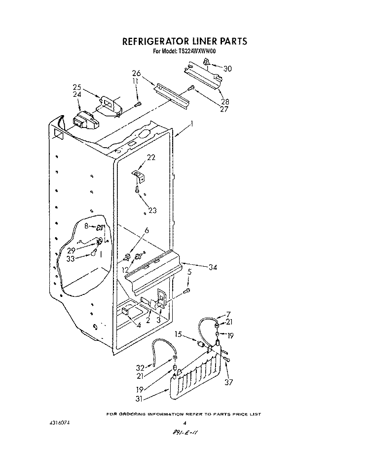 REFRIGERATOR LINER Diagram and Parts List for TS22AWXWW00  Whirlpool Refrigerator