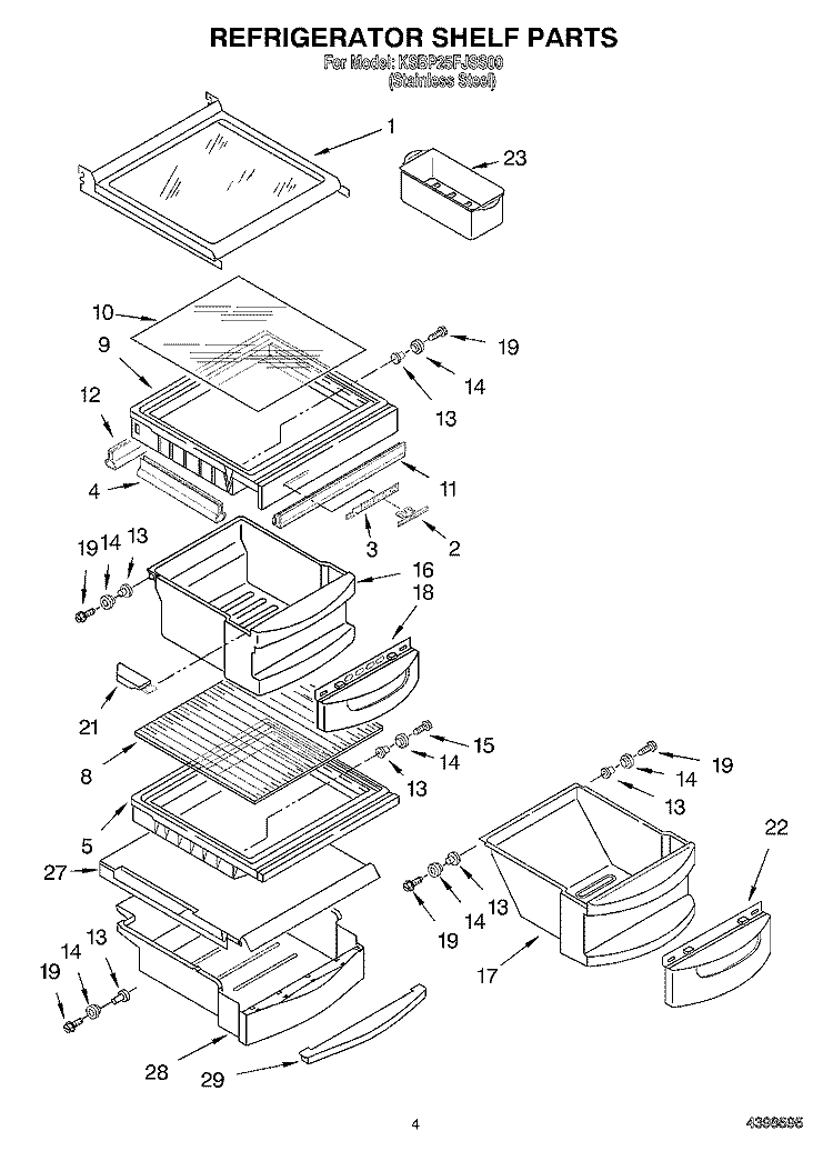 REFRIGERATOR SHELF Diagram and Parts List for KSBP25FJSS00  KitchenAid Refrigerator
