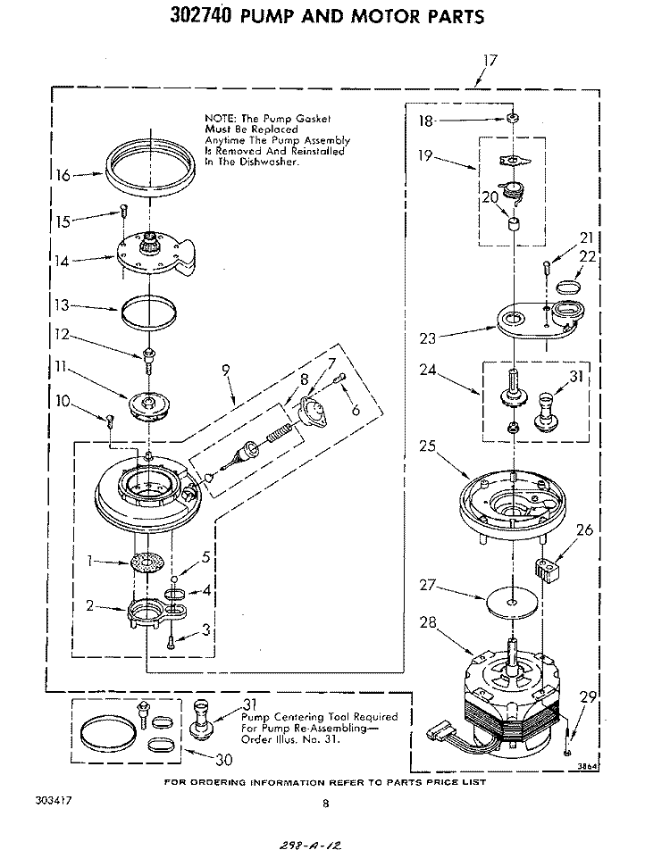PUMP AND MOTOR Diagram and Parts List for DU5003XL0  Whirlpool Dishwasher