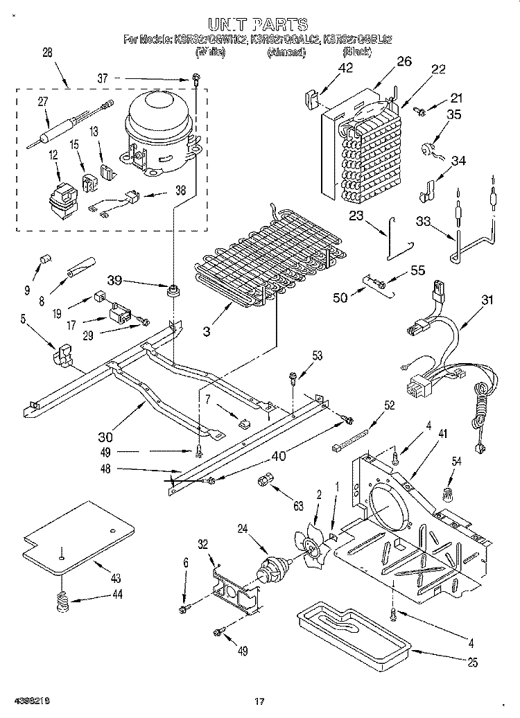 UNIT Diagram and Parts List for KSRS27QGWH02  KitchenAid Refrigerator