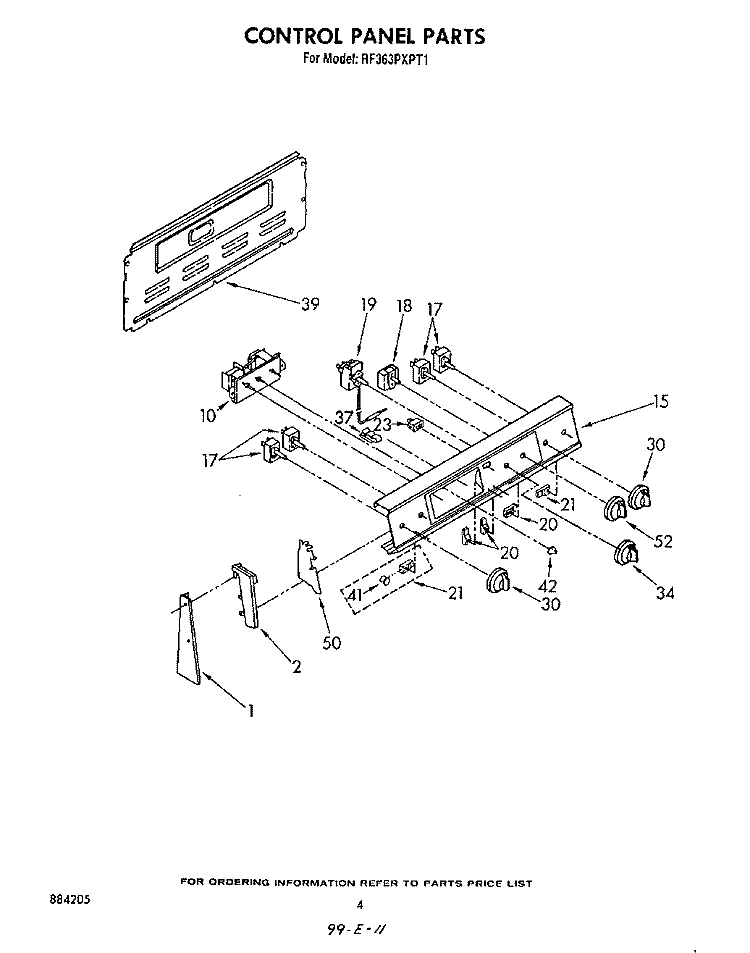 CONTROL PANEL Diagram and Parts List for RF363PXPT1  Whirlpool Range