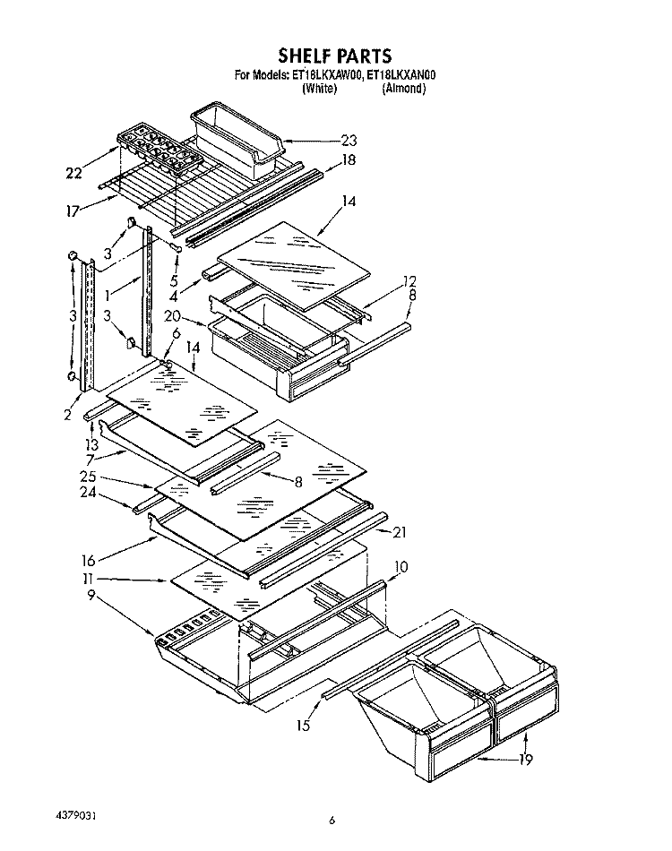 SHELF Diagram and Parts List for ET18LKXAN00  Whirlpool Refrigerator