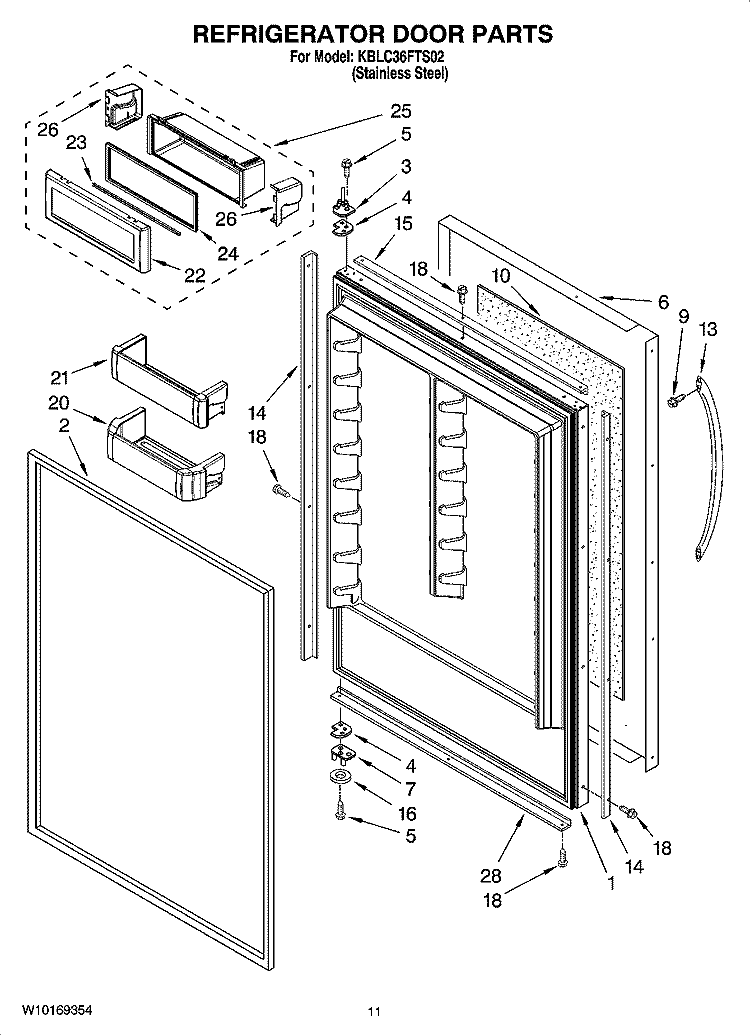 REFRIGERATOR DOOR PARTS Diagram and Parts List for KBLC36FTS02  KitchenAid Refrigerator