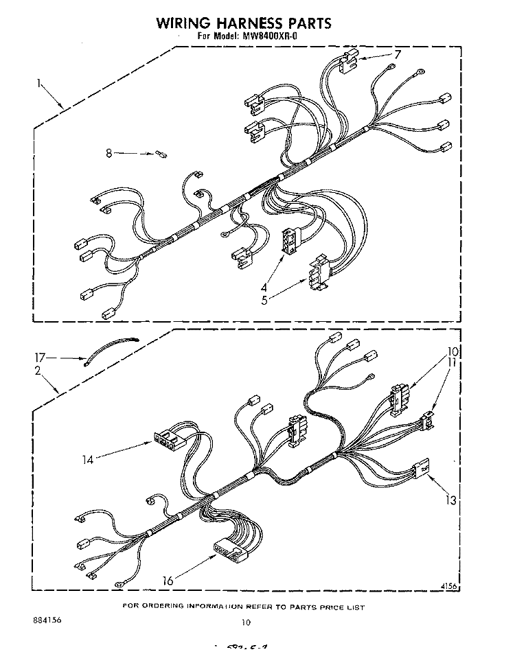 WIRING HARNESS , LIT/OPTIONAL Diagram and Parts List for MW8400XR0  Whirlpool Microwave
