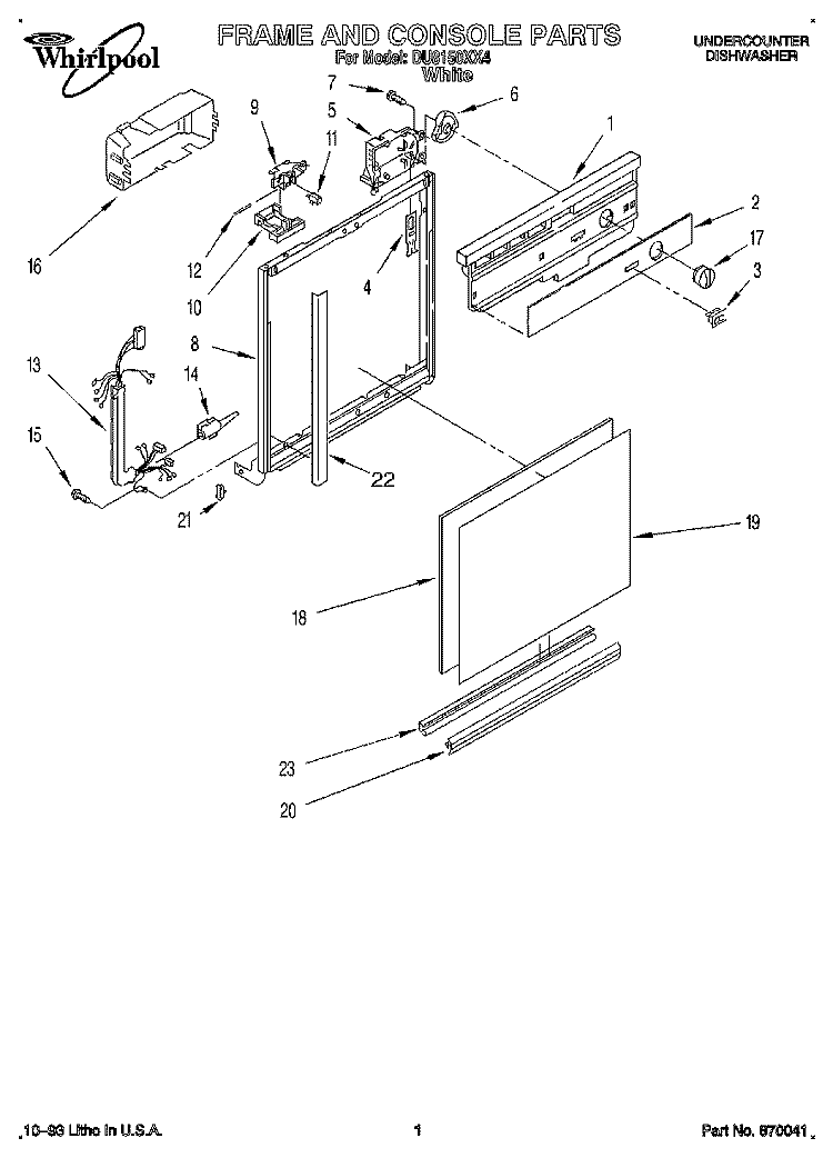 FRAME AND CONSOLE Diagram and Parts List for DU8150XX4  Whirlpool Dishwasher