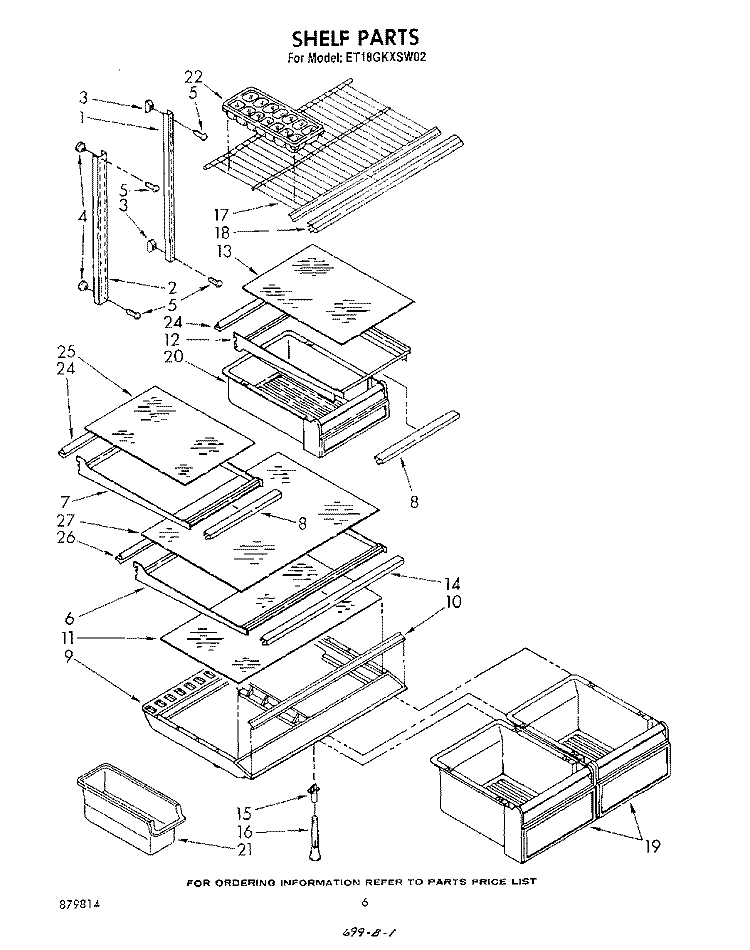 SHELF Diagram and Parts List for ET18GKXSW02  Whirlpool Refrigerator