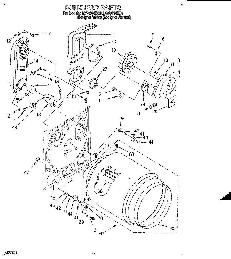 BULKHEAD Diagram and Parts List for LGV6634DZ0  Whirlpool Dryer
