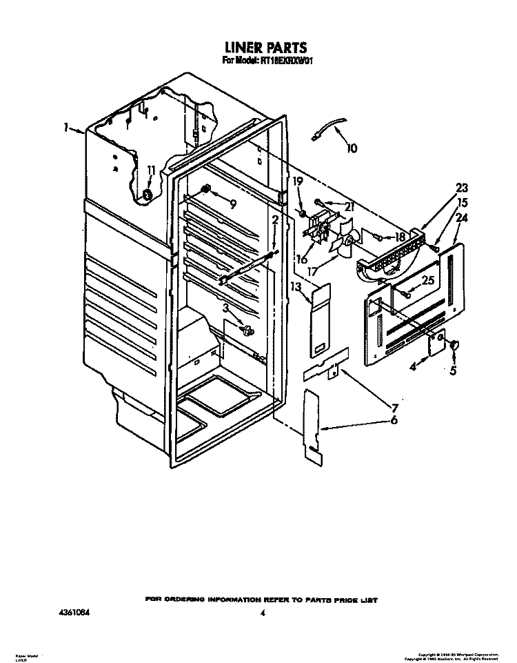 LINER Diagram and Parts List for RT18EKRXW01  Roper Refrigerator
