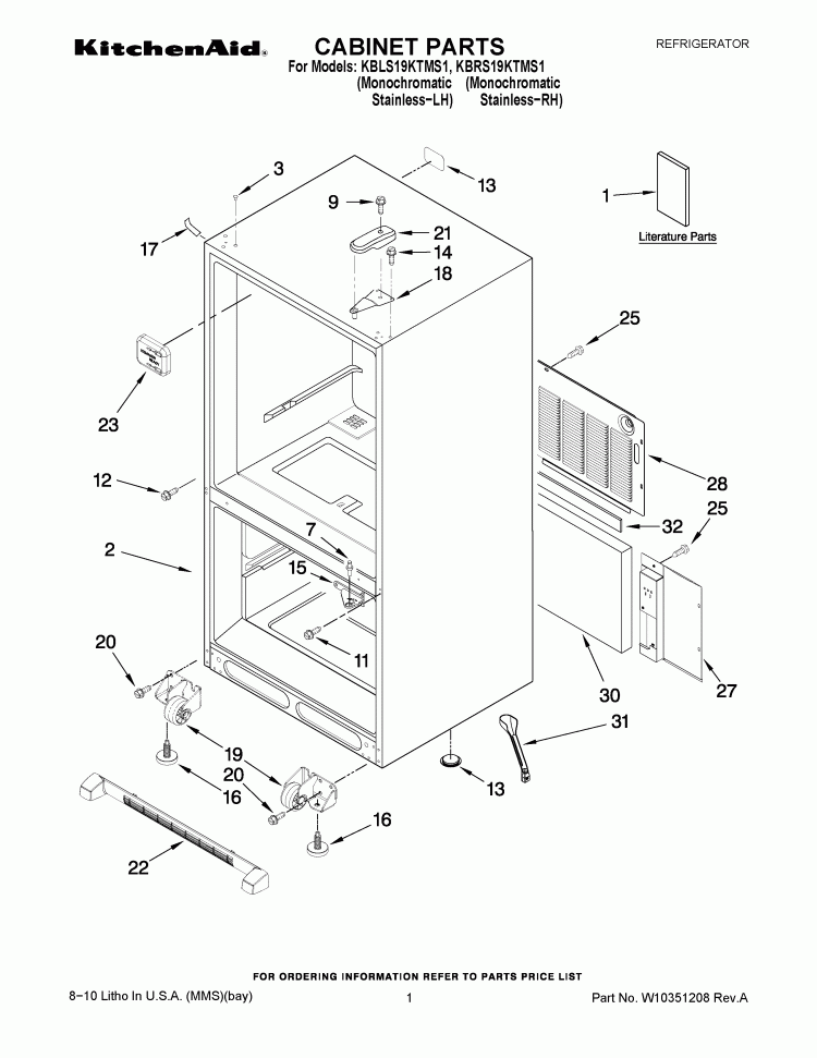 CABINET PARTS Diagram and Parts List for KBLS19KTMS1  KitchenAid Refrigerator