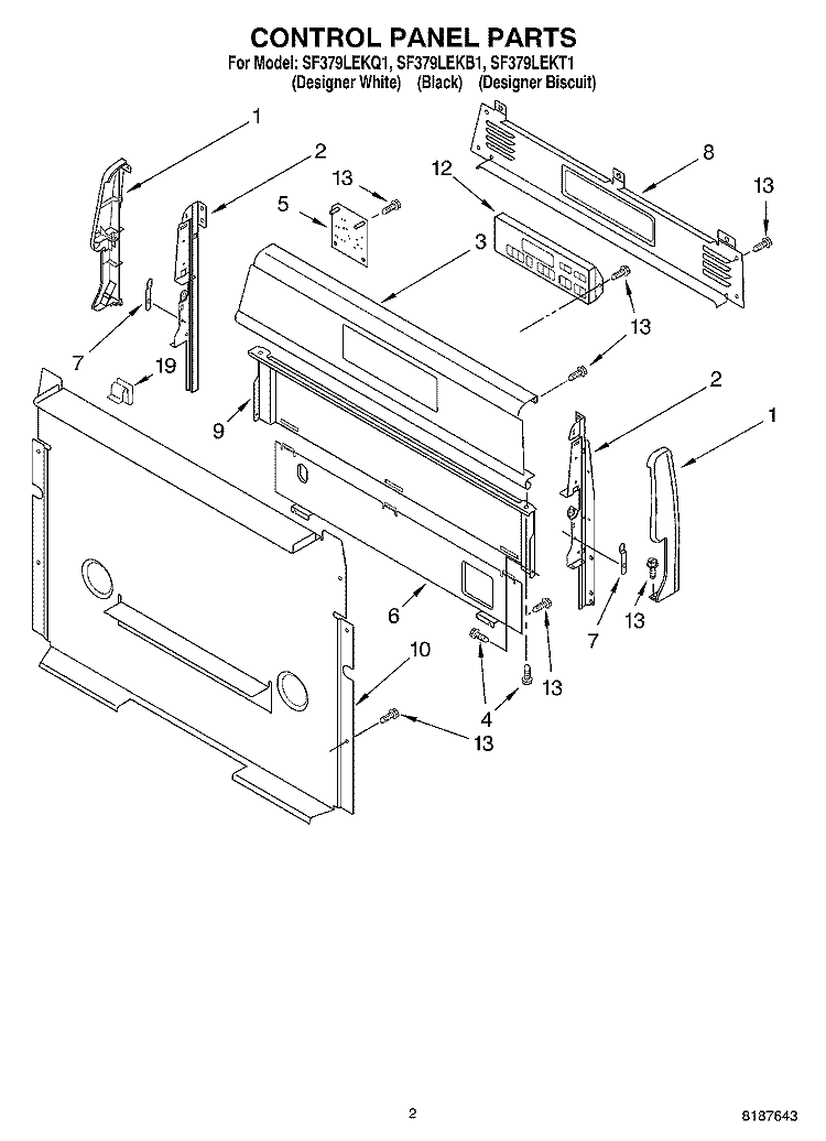 CONTROL PANEL PARTS Diagram and Parts List for SF379LEKB1  Whirlpool Range