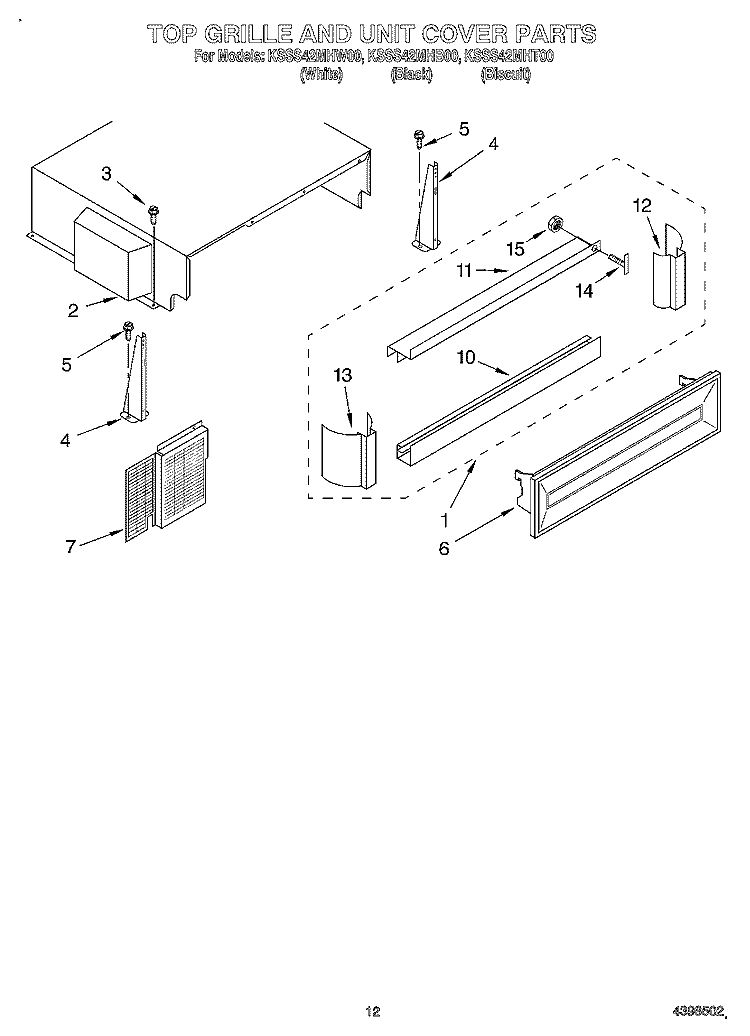 TOP GRILLE AND UNIT COVER Diagram and Parts List for KSSS42MHT00  KitchenAid Refrigerator