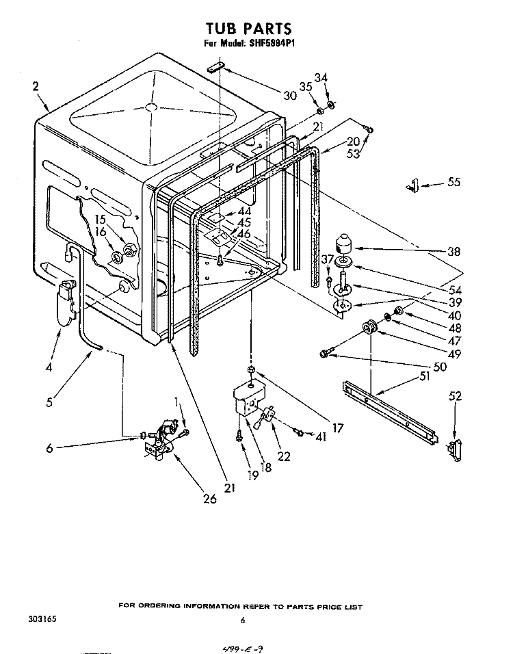 TUB , LITERATURE AND OPTIONAL Diagram and Parts List for SHF5884P1  Whirlpool Dishwasher