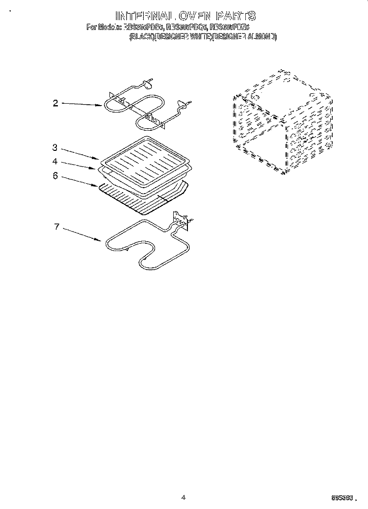 INTERNAL OVEN Diagram and Parts List for RBS305PDQ6  Whirlpool Wall Oven
