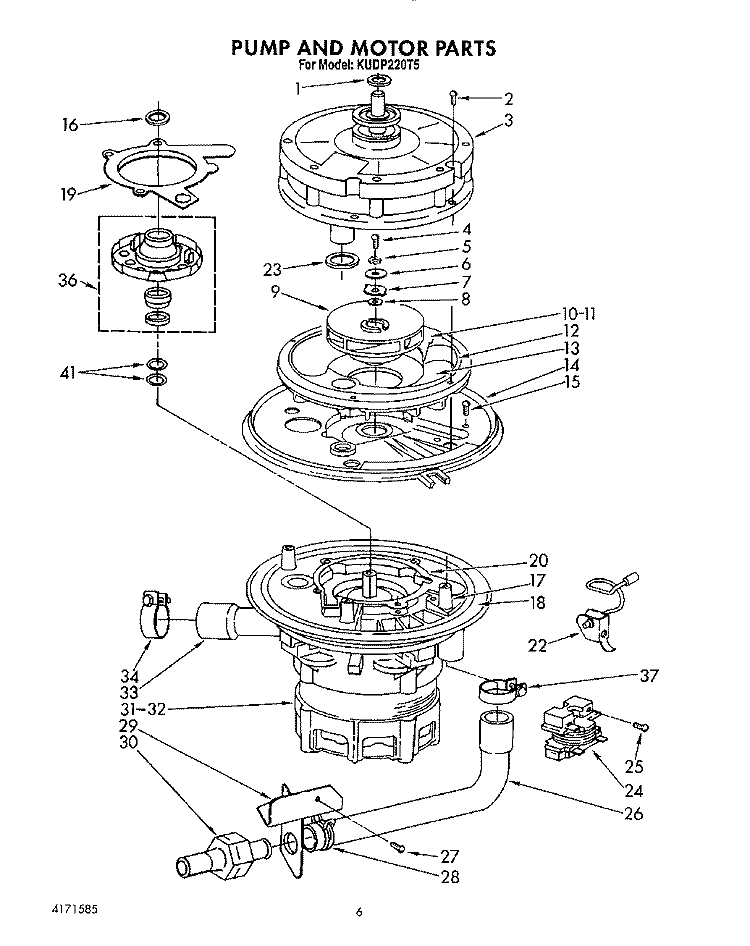PUMP AND MOTOR Diagram and Parts List for KUDP220T5  KitchenAid Dishwasher