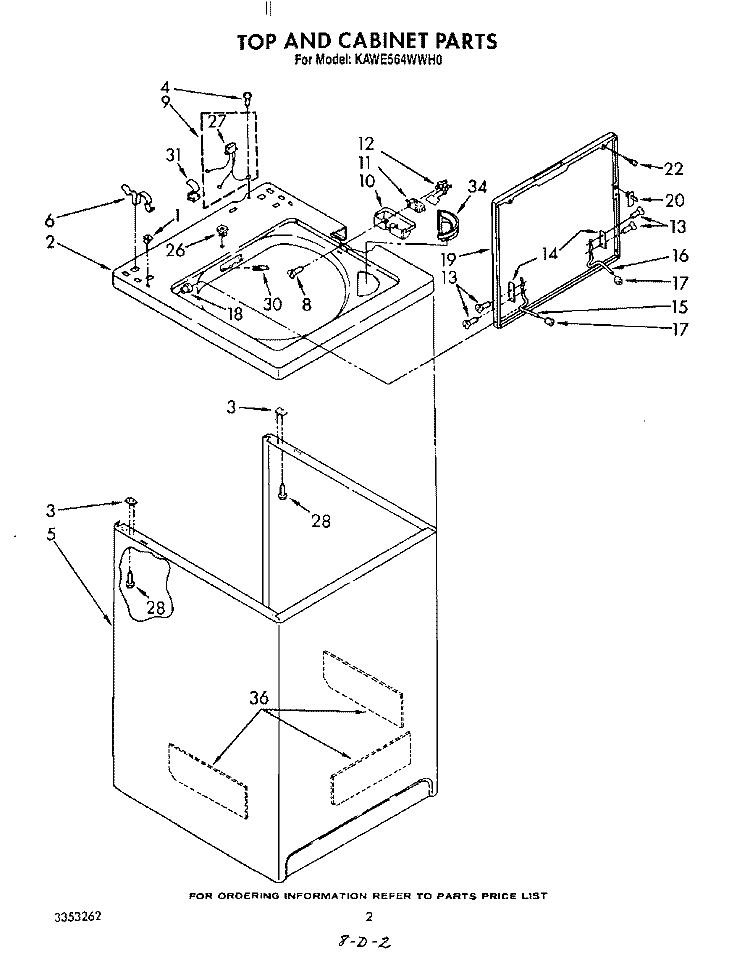 TOP AND CABINET , LITERATURE AND OPTIONAL Diagram and Parts List for KAWE564WWH0  KitchenAid Washer