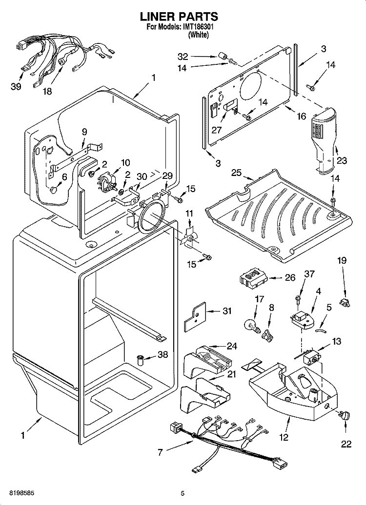 LINER PARTS Diagram and Parts List for IMT186301  Inglis Refrigerator