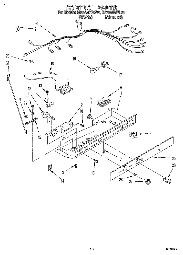 CONTROL Diagram and Parts List for RS25AWXBW00  Roper Refrigerator