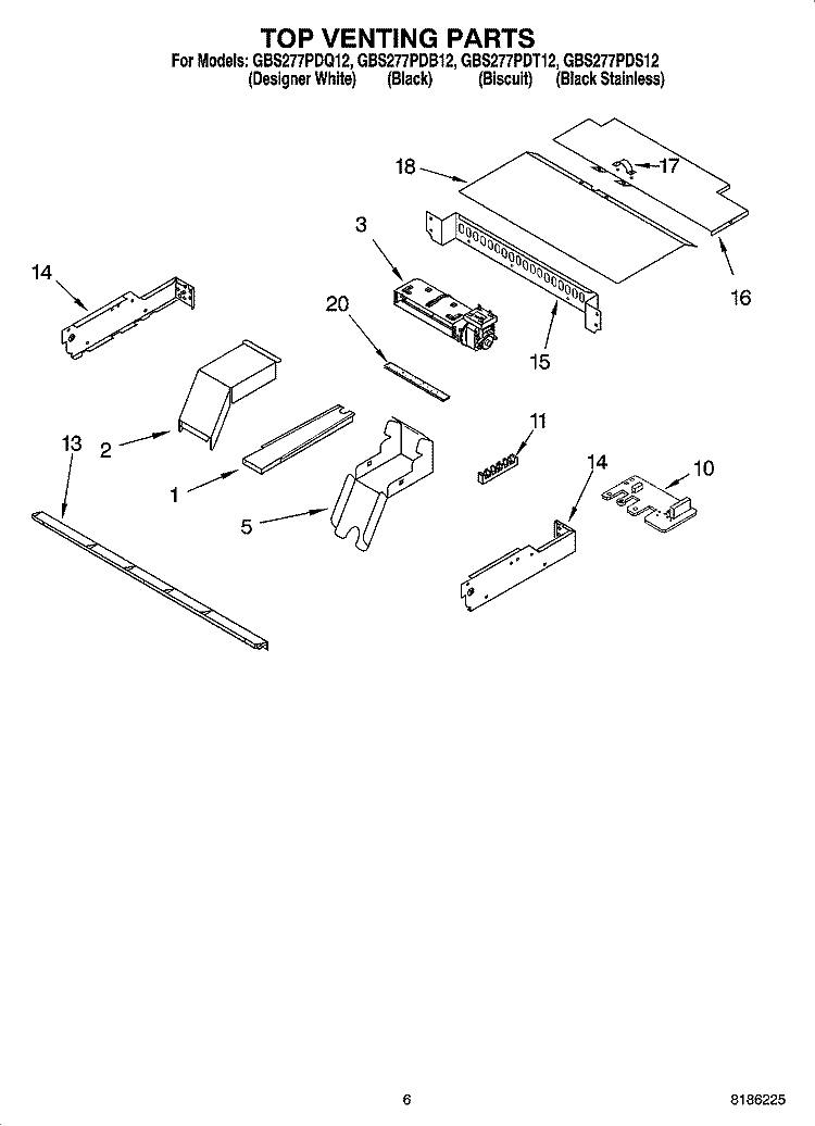 TOP VENTING PARTS, OPTIONAL PARTS (NOT INCLUDED) Diagram and Parts List for GBS277PDB12  Whirlpool Wall Oven