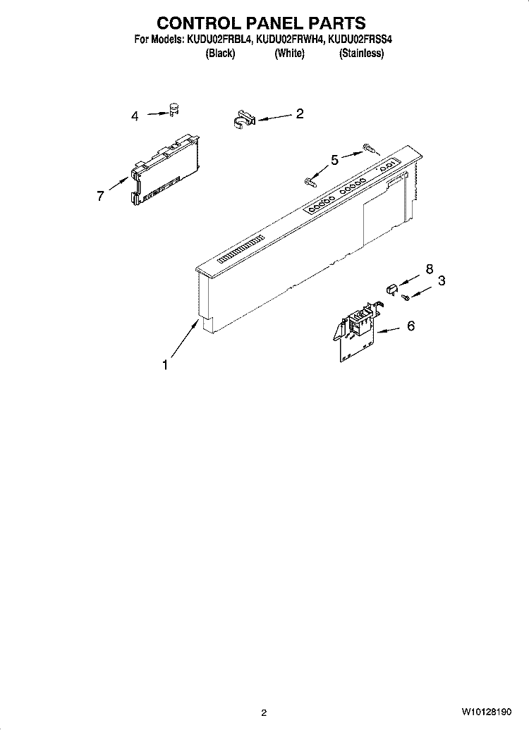 CONTROL PANEL PARTS Diagram and Parts List for KUDU02FRBL4  KitchenAid Dishwasher