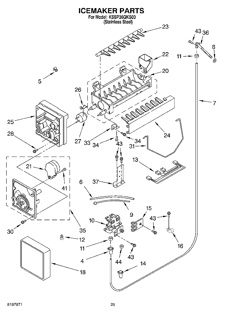 ICEMAKER Diagram and Parts List for KSSP36QKS00  KitchenAid Refrigerator