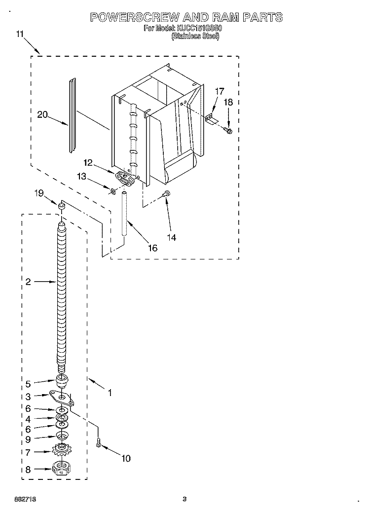 POWERSCREW AND RAM Diagram and Parts List for KUCC151GSS0  KitchenAid Trash Compactor