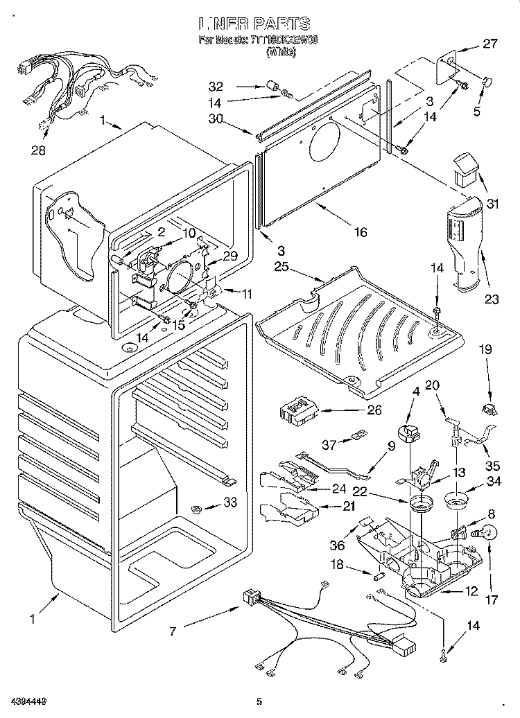LINER Diagram and Parts List for 7TT18DKXEW00  Whirlpool Refrigerator
